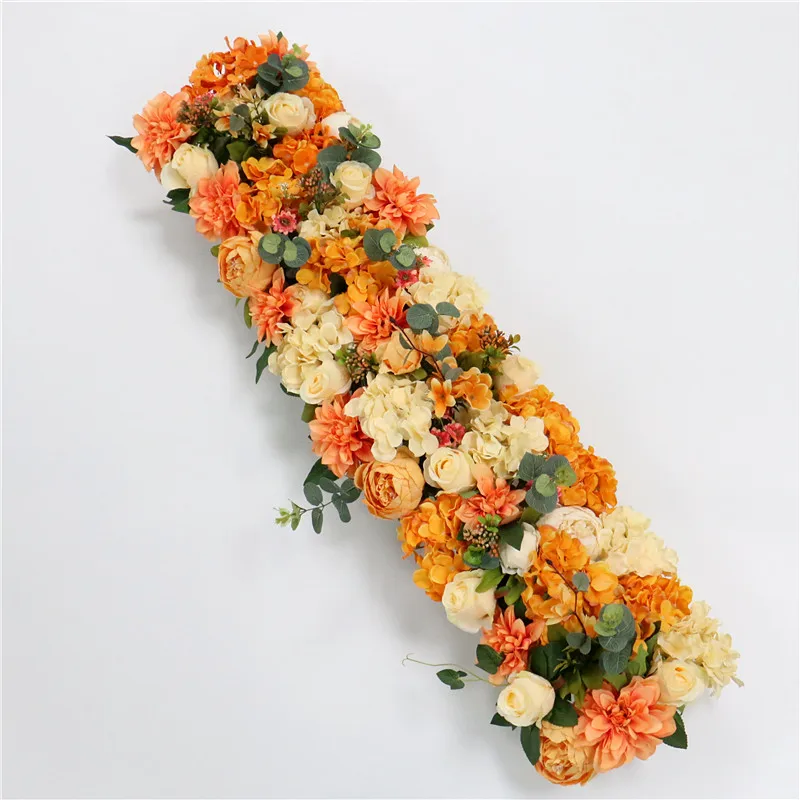 custom made Artificial rose flower row Wedding background wall arch Welcome desk decorative fake flower Home holiday decoration - Цвет: B orange