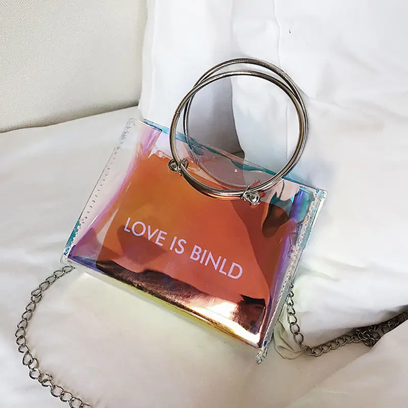 

Youbroer Transparent Laser Clutch Ring Portable Chain Crossbody Bag Letter Womens Bags Handbags