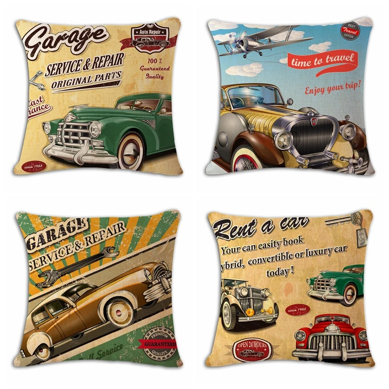 Cartoon Antique Car Cushion Cover Print Linen Affection Sofa Car Seat Family Home Decorative Throw Pillow Case Housse De Coussin Cartoon Antique Car Cushion Cover Print Linen Affection Sofa Car Seat Family Home Decorative Throw Pillow Case Housse De Coussin