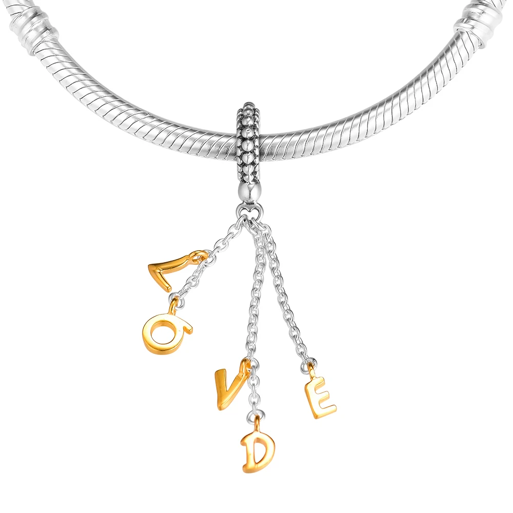 

CKK Silver 925 Jewelry Loved Script Charm Shine Beads Fits Original Bracelets & Bangle Sterling Silver Making