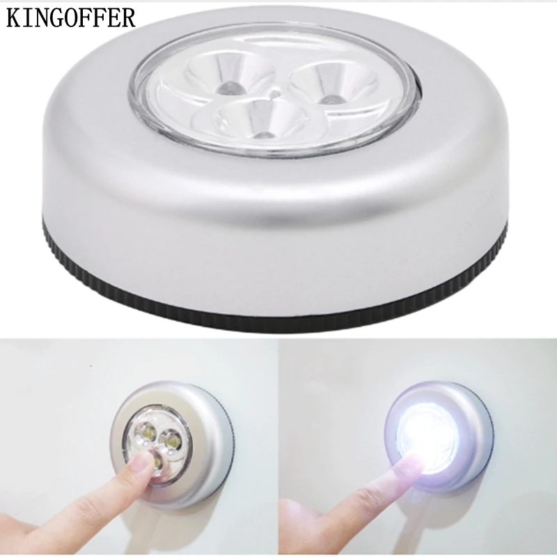 

3 LED Touch Light Home Kitchen Under Cabinet Closet Push Stick On Lamps Wardrobe Stick Touch Lamp LED light battery mini lights