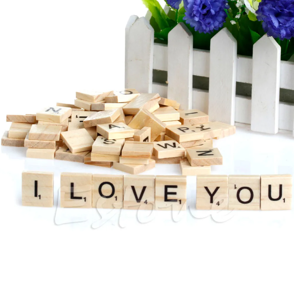 

New Arrival 100x Wooden Alphabet Scrabble Tiles Black Letters & Numbers For Crafts Wood #1