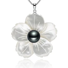 FEIGE Exclusive design Shell carving Black Freshwater Pearl Necklaces & Pendants For Women’s 925 Sterling Silver Chain Jewelry