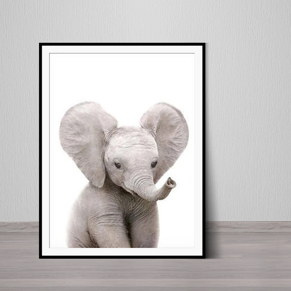 Nursery Wall Art Baby Animal Prints Elephant Safari Decor Kids