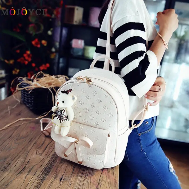 4 unids piezas de cuero PU mochilas de mujer bolsas compuestas marca famosa Bowknot cremallera Mochila femenina