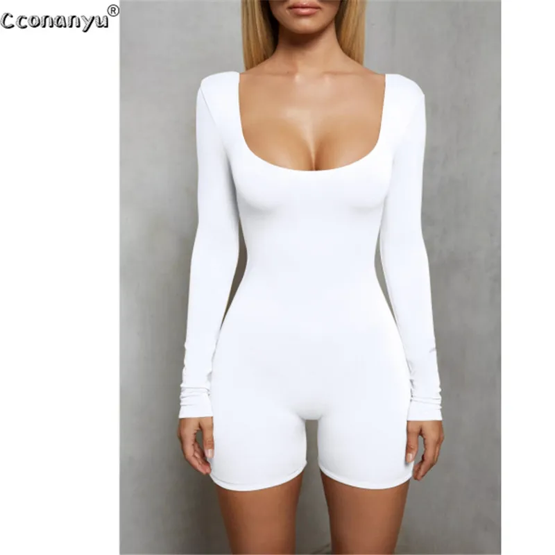 2019 الربيع Playsuit للمرأة مثير طويلة الأكمام قصيرة Playsuit ارتداءها النساء بذلة أسود أبيض المرأة بذلة