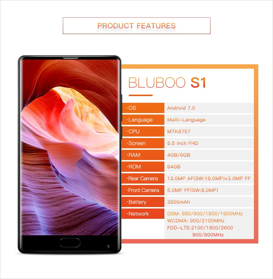 Bluboo S1 5,5 ''FHD 4G смартфон без ободка MTK6757 Android 7,0 4 Гб ram 64 Гб rom Двойная Задняя камера мобильный телефон