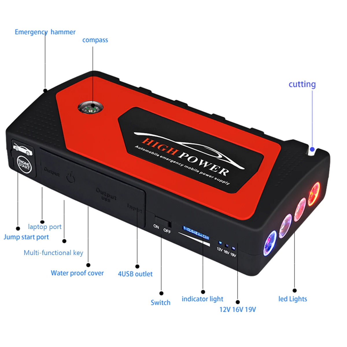 Car Jump Starter Emergency 69800mAh 12V Starting Device 4USB SOS LED Light Mobile Power Bank Car Charger For Car Battery Booster Car Jump Starter Emergency 69800mAh 12V Starting Device 4USB SOS LED Light Mobile Power Bank Car Charger For Car Battery Booster