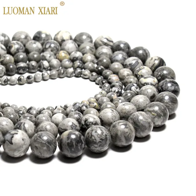 Wholesale Round Shape Map Stone Gray Natural Stone Beads For Jewelry Making DIY Wholesale Round Shape Map Stone Gray Natural Stone Beads For Jewelry Making DIY