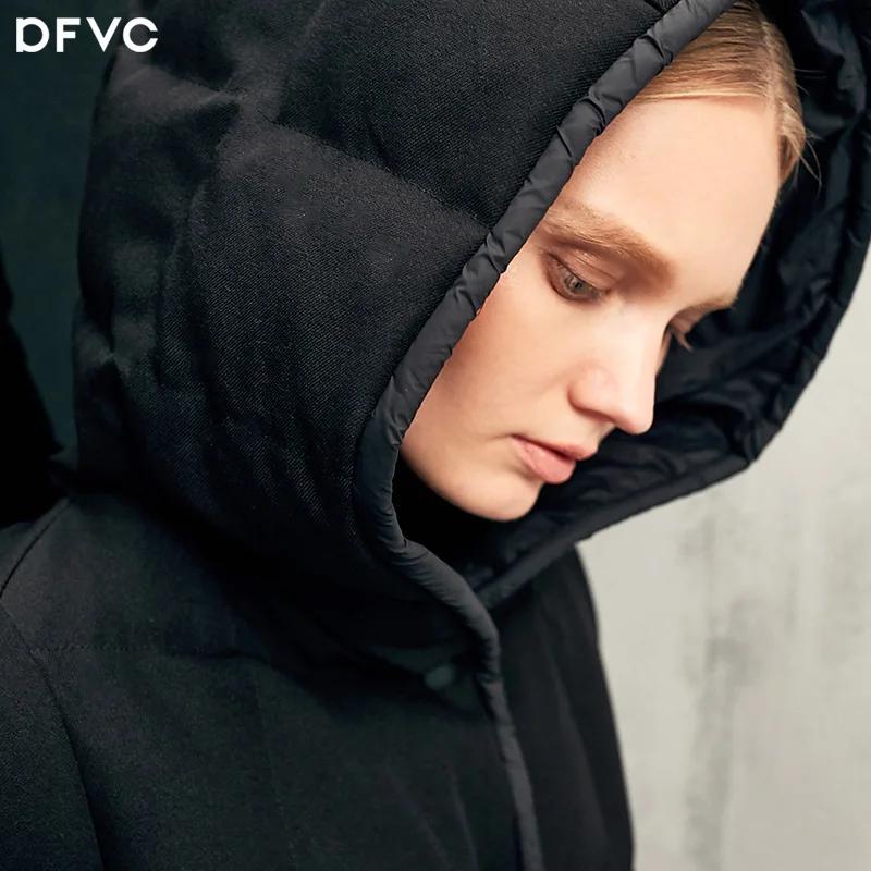 

2017 winter new Europe loose cocoon slim Hooded Jacket long female warm white duck down
