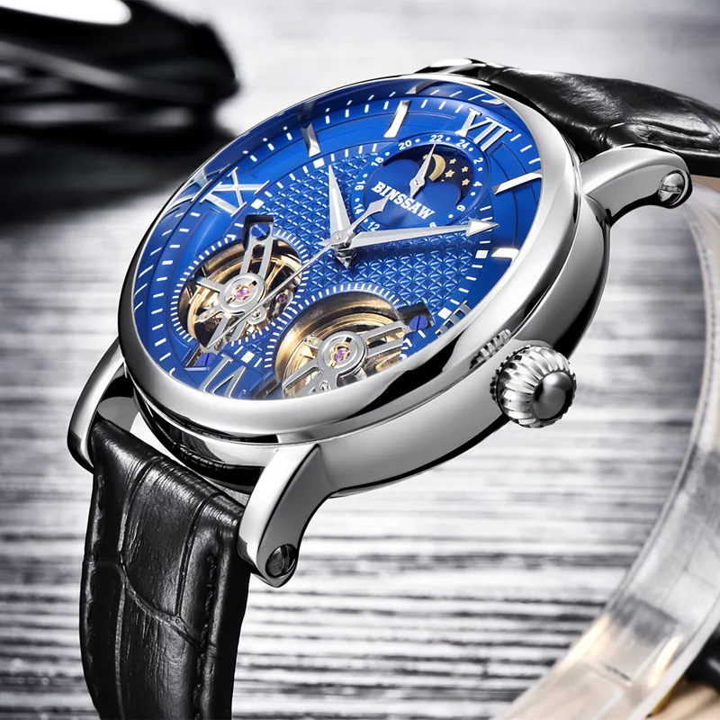 BINSSAW новые автоматические механические мужские часы Tourbillon оригинальные модные
