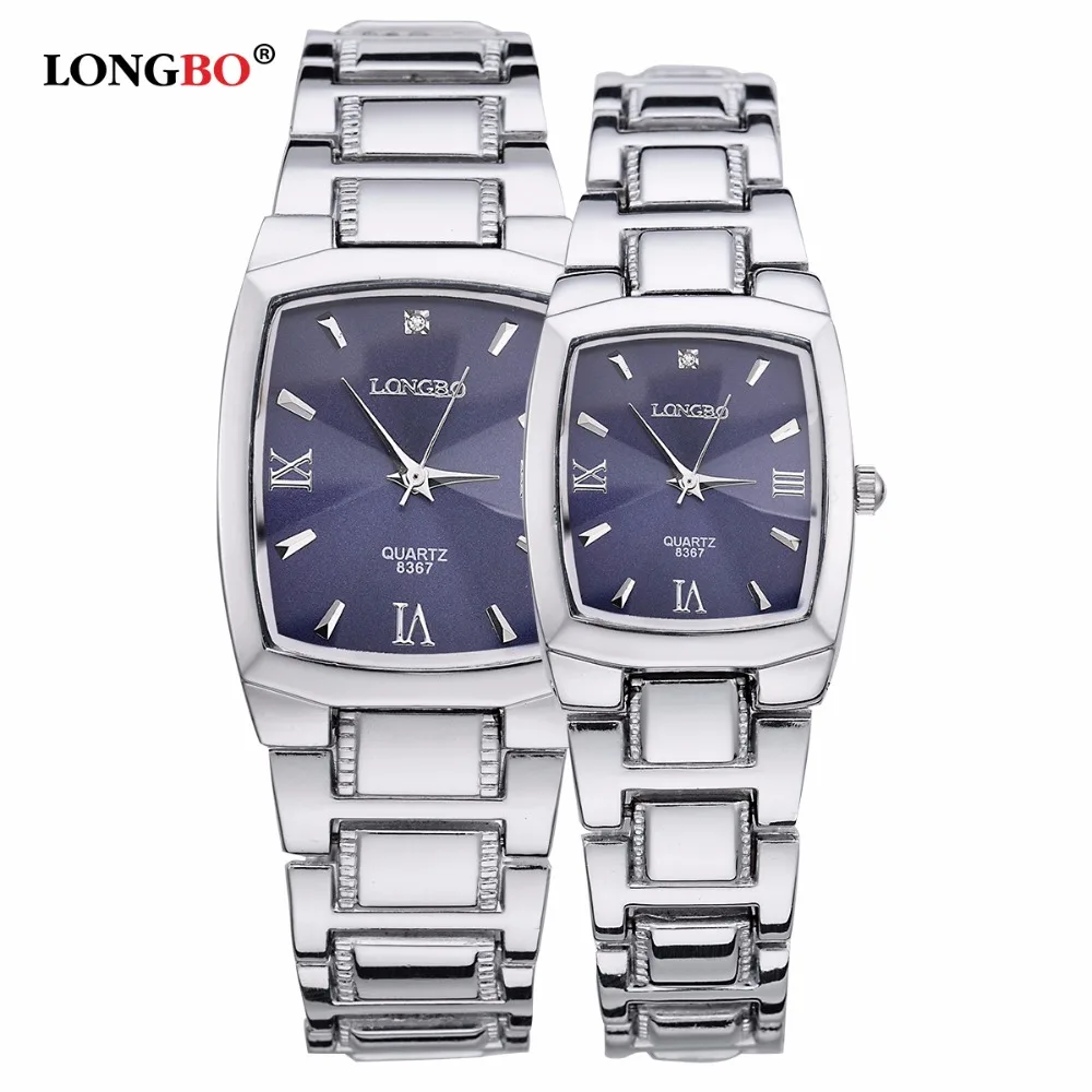 Longbo Famous Brand quartz Wristwatches for men women font b Couple b font Rectangle stainless steel