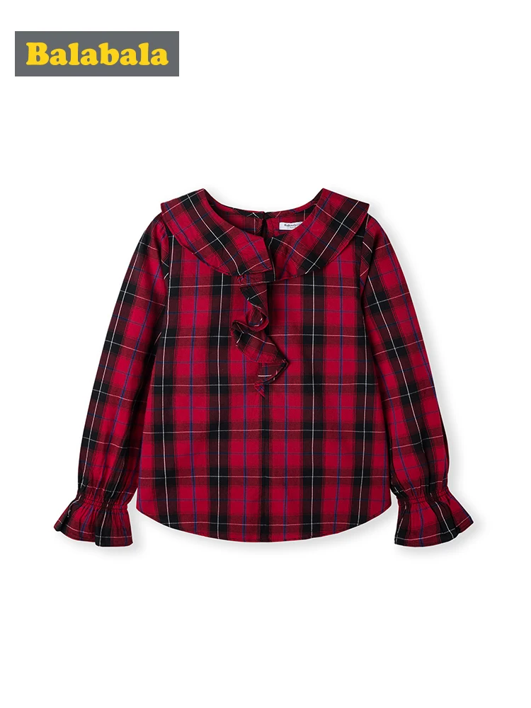 

Balabala Children clothes girls shirt long sleeve 2019 new autumn children's shirt big princess plaid shirt girl