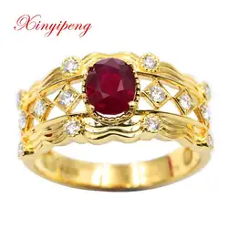 Xin yi peng 18 К желтое золото 1 карат натуральные голуби красное кольцо с рубином женское кольцо восстановление древних способов выдалбливают