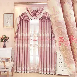 Полностью деграде розовый оставляет шторы для Спальня Снежный Бархат Строка Вышивка шторы для Спальня Подзор вышитые шторы