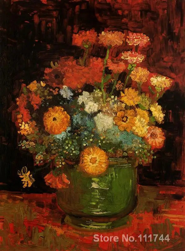 

Vase with Zinnias Vincent Van Gogh famous paintings oil canvas reproduction High quality Hand painted