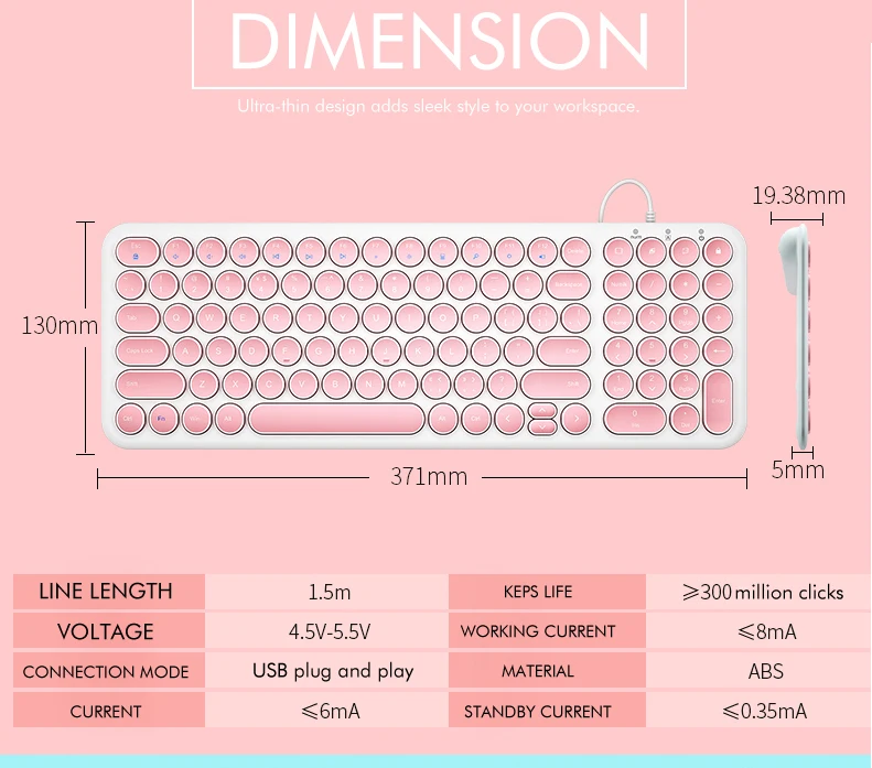 fio chaves do teclado de nós prendeu teclado de usb de tamanho completo com chaves silenciosas para