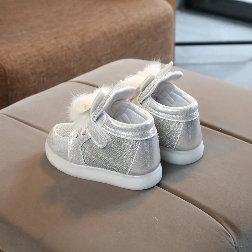 2019 kids sneakers lights girls cartoon rabbit fur LED lights shoes lights shoes sneakers casual shoes kids sneakers LED 40J24 (24)