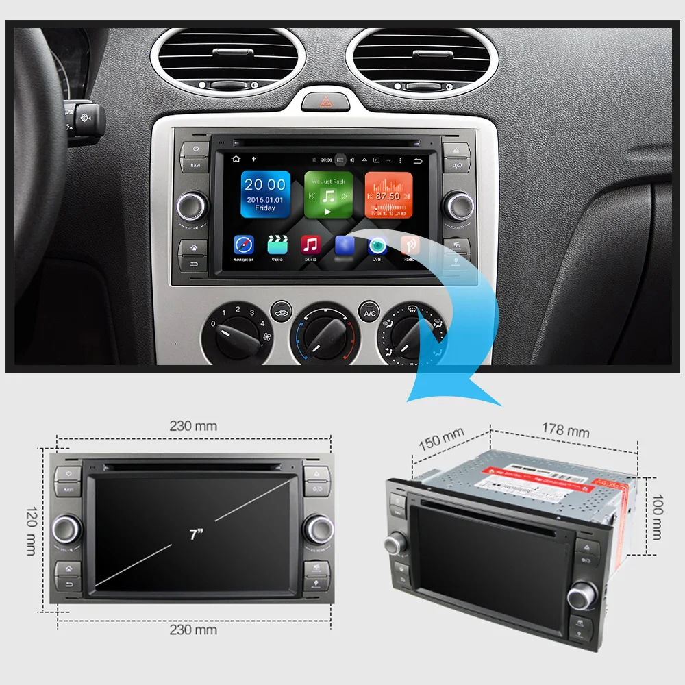 Sale Eunavi Car Multimedia Player Android 9 GPS Autoradio 2 Din 7 Inch For Ford/Mondeo/Focus/Transit/C-MAX/S-MAX/Fiesta 2GB RAM DVD 1
