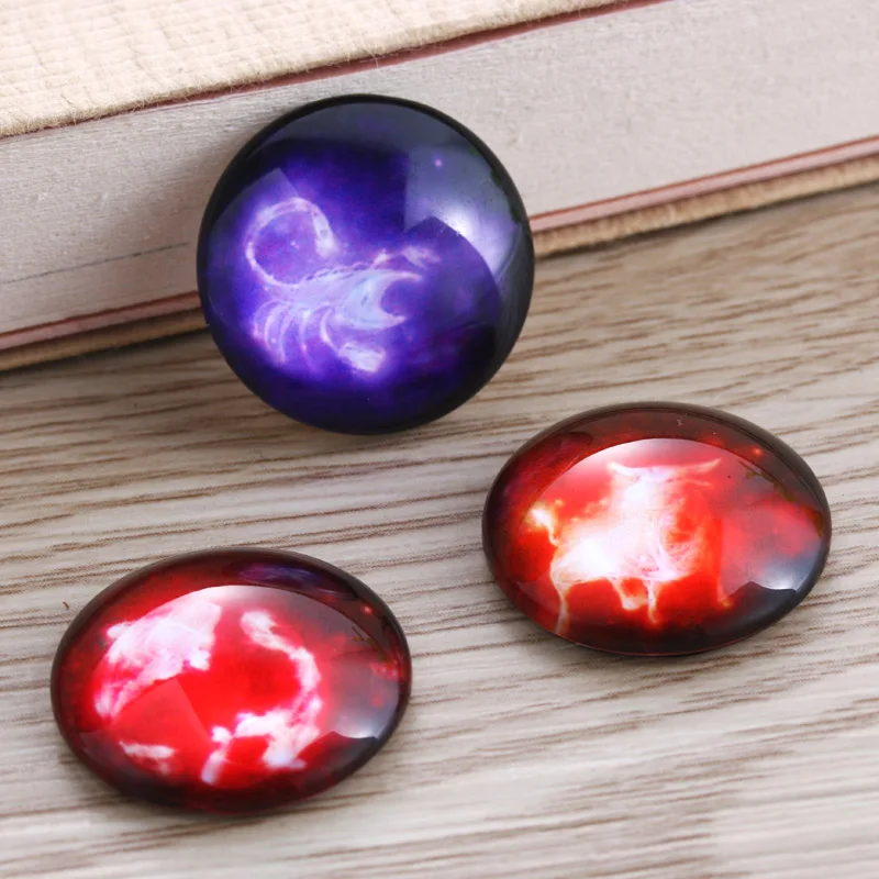 TYLFNL 50 pcs mix constellation Pattern Round Glass Cabochon 16mm 18mm Dome Flat Back DIY Jewelry Finding S-010309 Jewelry Findings
