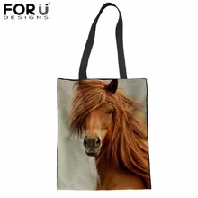 FORUDESIGNS/Женская хозяйственная сумка с принтом Crazy Horse, Холщовая Сумка-тоут для девочек-подростков, Повседневная Хлопковая Сумка, модная пляжная сумка из ткани Sacola