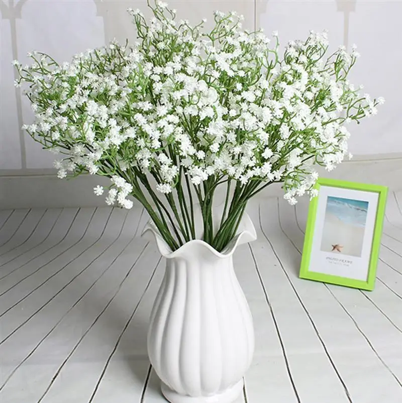 

2PCS Beautiful Artificial Flower Decorative Elegant Flower Babysbreath Bridal Bouquet Fake Plant For Wedding Party Decor
