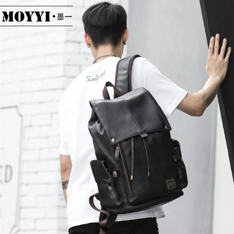 

MOYYI PU Laptop Backpack USB Charging Anti Theft Backpacks Men Travel Backbags Waterproof School Bag Male Mochila