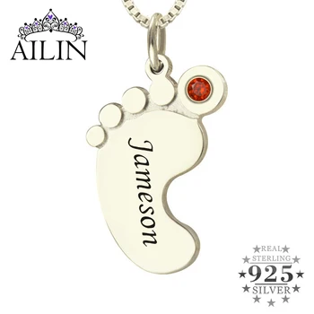 

Wholesale Birthstone Necklace Baby Feet Necklace kids Name Mother Necklace Silver Celebrate Moms Children Name Christmas Gift
