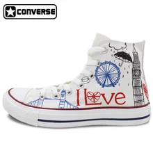 Women Men Converse Chuck Taylor UK London Landmark Big Ben Original Design Hand Painted Shoes Woman Man High Top Canvas Sneakers