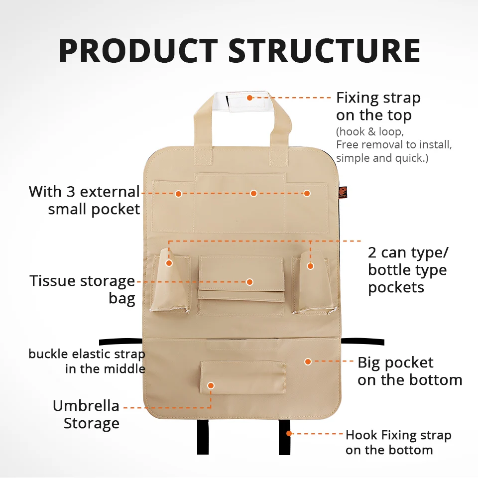 Partol PU универсальная сумка для хранения на сиденье автомобиля Органайзер Авто черный/бежевый мульти-карман спинка сиденья сумка напитки/ткани/зонтик контейнер