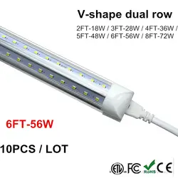 LED Light Tube 6ft 180 см 1800 мм V Форма интегрировать 4ft 5ft 6ft 8 футов t8 двойной светодиодные трубки прохладный Освещение SMD2835 100lm/W AC85-265V