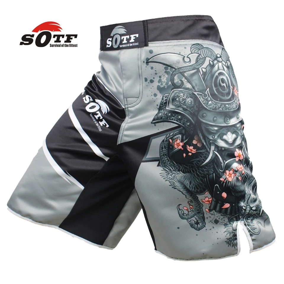 Comprar AL LIBRO de los hombres guerrero Japonés gris deportes de fitness pantalones ángulo Tiger Muay Thai pantalones cortos de boxeo mma kickboxing boxeo pretoriana