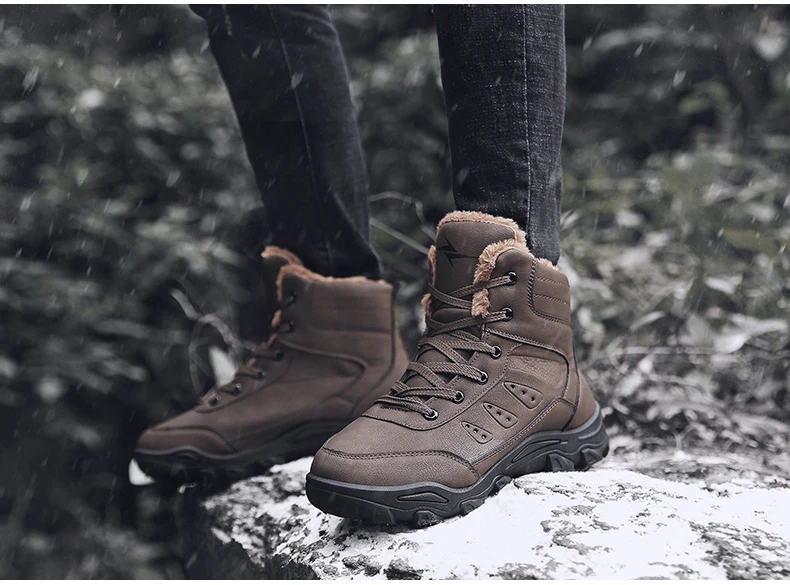 Men's Snow Boot Winter Casual Shoes With Fur Snow Boots Men Waterproof PU Leather Warm Men Winter Boots Mens Ankle Big Size 11   (1)