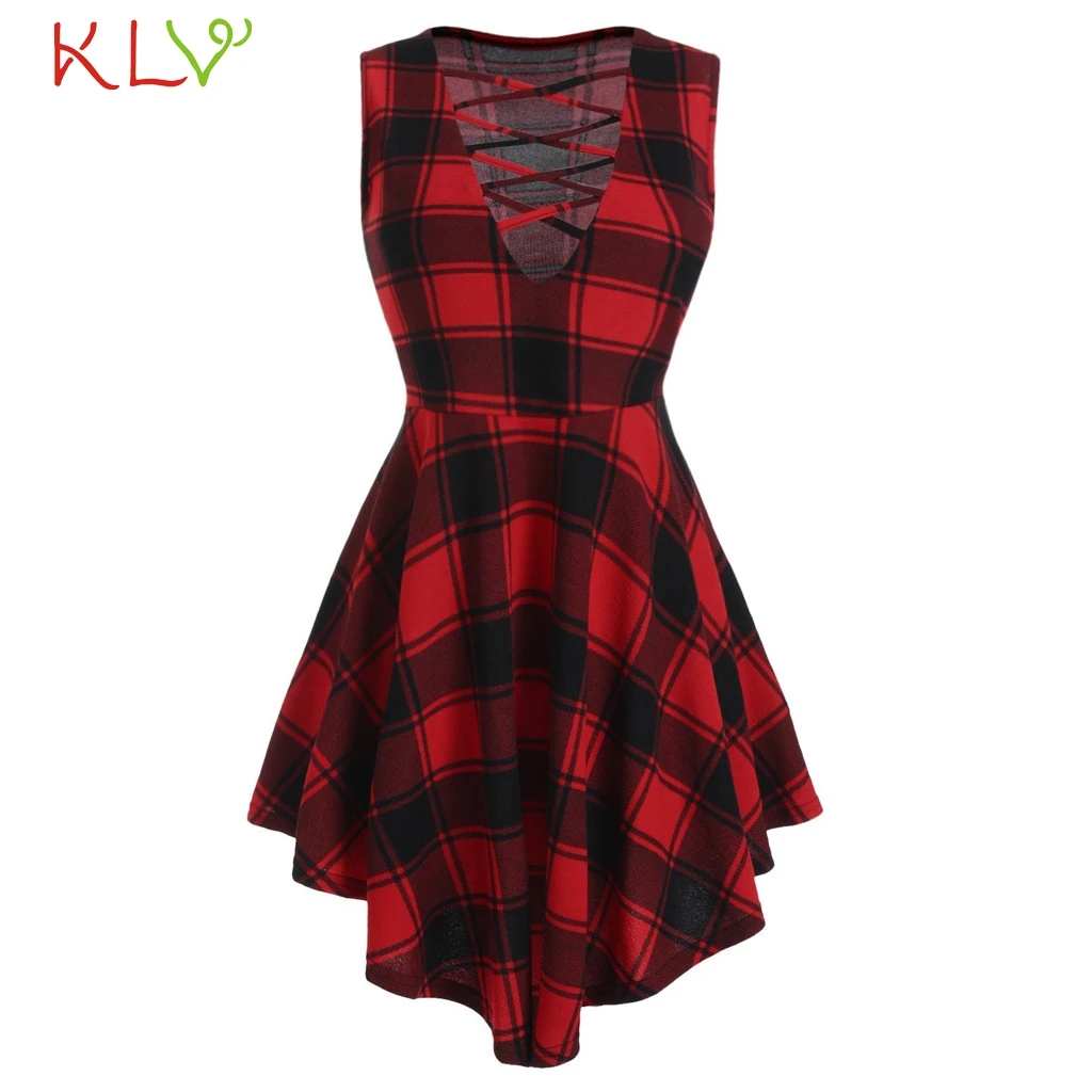 Платье женское клетчатое в шотландскую клетку элегантный бандажный вечерний