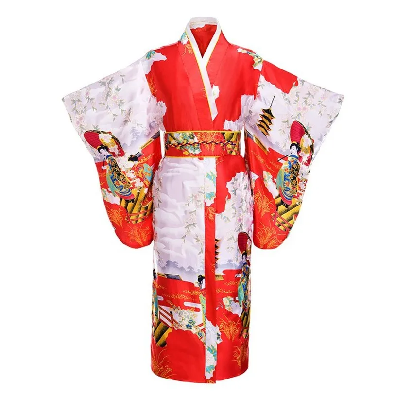 Черные женские японские традиции юката кимоно с Оби Цветок Винтаж Вечернее платье косплэй костюм один размер