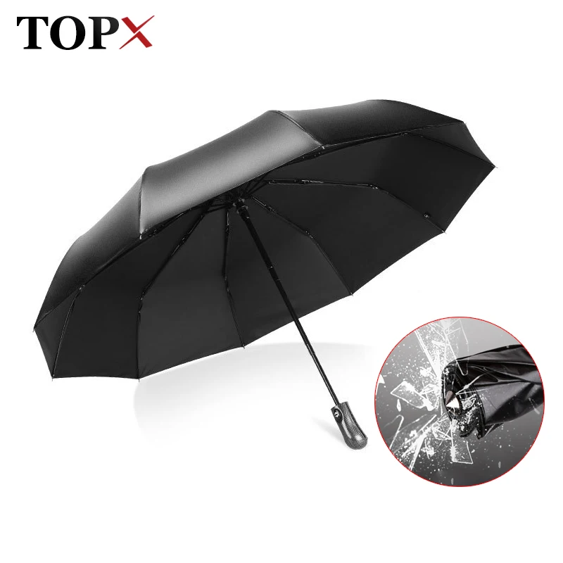 TOPX New Car Safety Hammer Automatic Umbrellas Wind Resistant Men Black