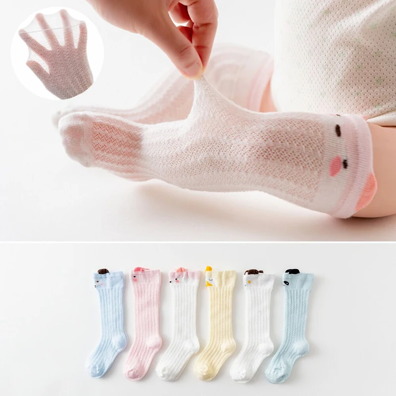 

Cute Baby Girl Knee Length Tights Newborn Cotton Mesh Cartoon Stockings Infant Indoor Breathable Pantyhose Toddler Leg Warmers