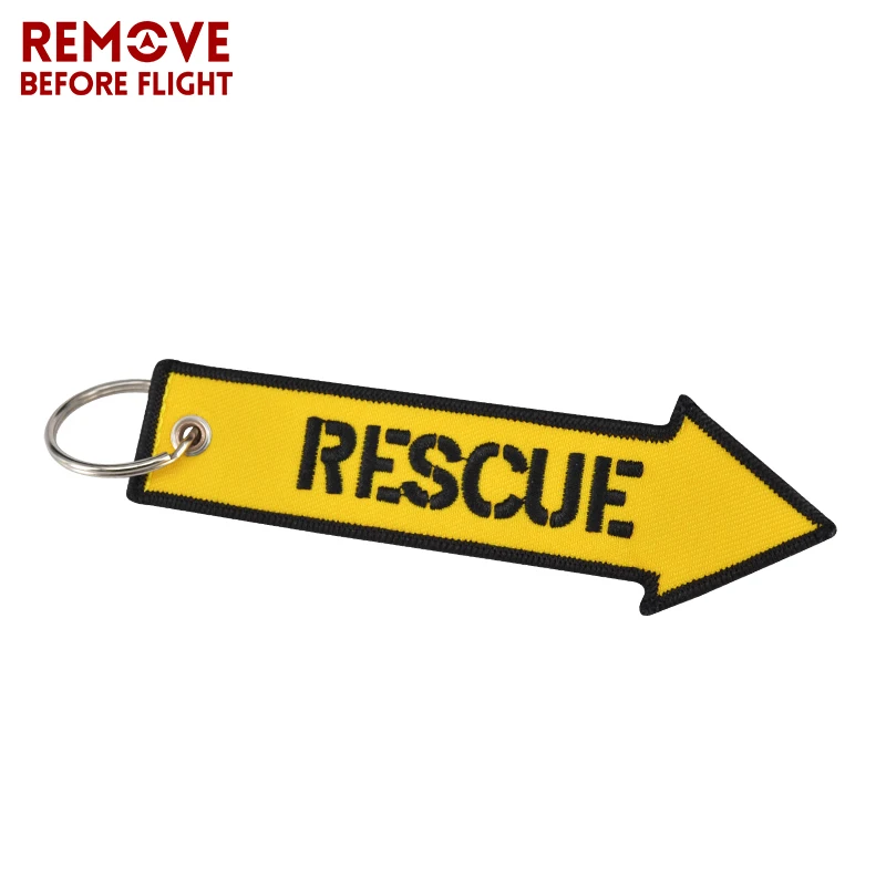 Remove Before Flight Rescue Key Chain for Cars Key Tag Cool Yellow Arrow Shaped Embroidery Key Fob OEM Keychain for Motorcycles (1)