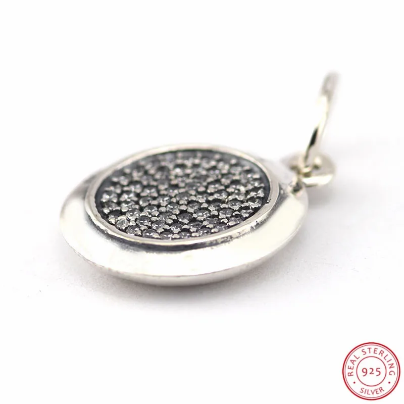 Настоящее серебро 925 проба большой круг подписи кулон ожерелья для женщин ювелирные изделия с Проложить Набор CZ и выгравированный логотип 70 см FLN016