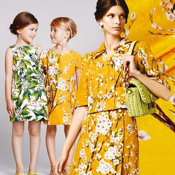 

Yellow peach and major suit advanced imported fashion fabric cloth printing thick stiff brocade