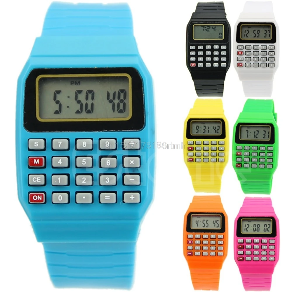 Силиконовые многоцелевые модные электронные наручные часы-калькулятор для детей