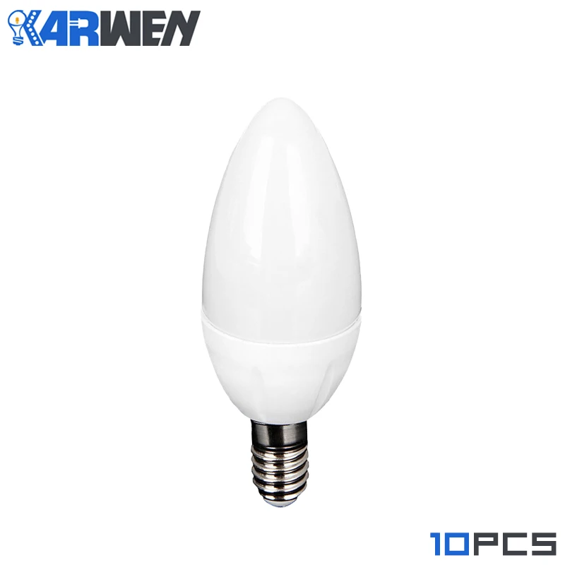 KARWEN E14 Светодиодный светильник в форме свечи переменного тока 220 В светодиодный светильник лампы в форме свечи люстра лампа 3 Вт декоративный светильник Теплый/белый энергосберегающий 10 шт./лот