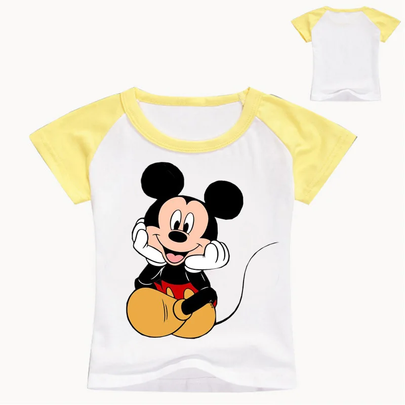 Новая летняя детская футболка с принтом Микки Одежда для маленьких мальчиков футболка с короткими рукавами для девочек детская футболка, детская одежда с круглой горловиной - Цвет: White Yellow