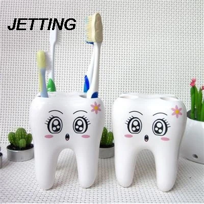 

JETTING Cartoon Toothbrush Holder,Teeth Style Stand Tooth Brush Shelf Bathroom Accessories Sets,Bracket Container For Bathroom