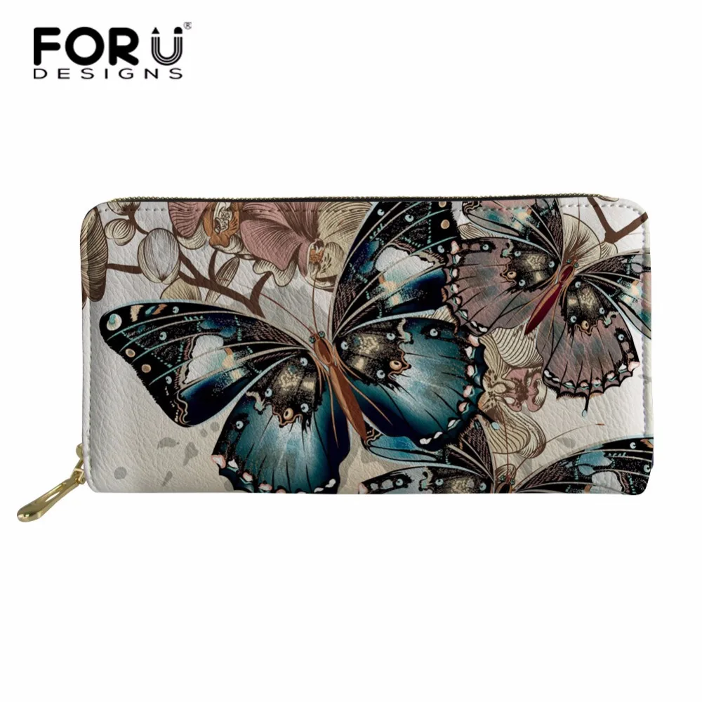 FORUDESIGNS Длинный кошелек с бабочкой женские кошельки модный для монет держатель