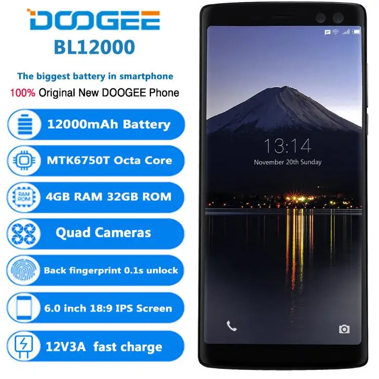DOOGEE BL12000 18:9 дюймов 6 0 полный дисплей 12000 мАч мобильный телефон MT6750T Octa Core 4 Гб