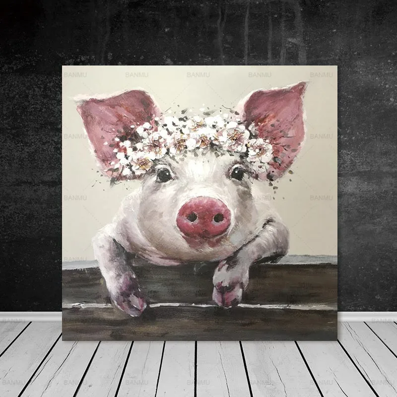 Picture wall art posters and prints Cartoon Pig Frameless Canvas Painting animal poster Decorative pictures for Living room