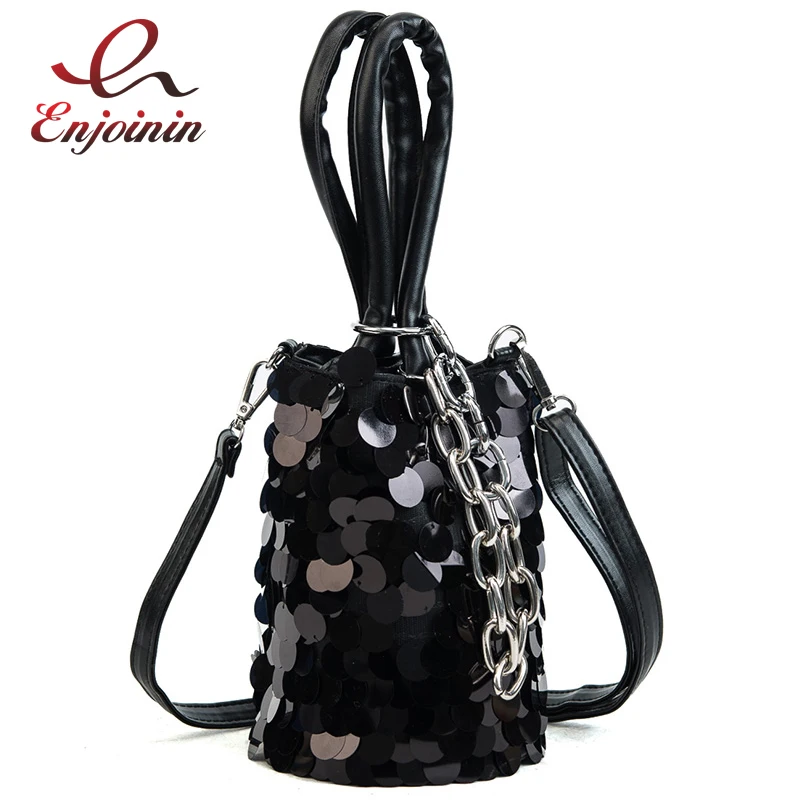 

Fashion Style Sequins Personality Design Bucket Shape Female Party Handbag Shoulder Bag Ladies Crossbody Messenger Bag Pouch