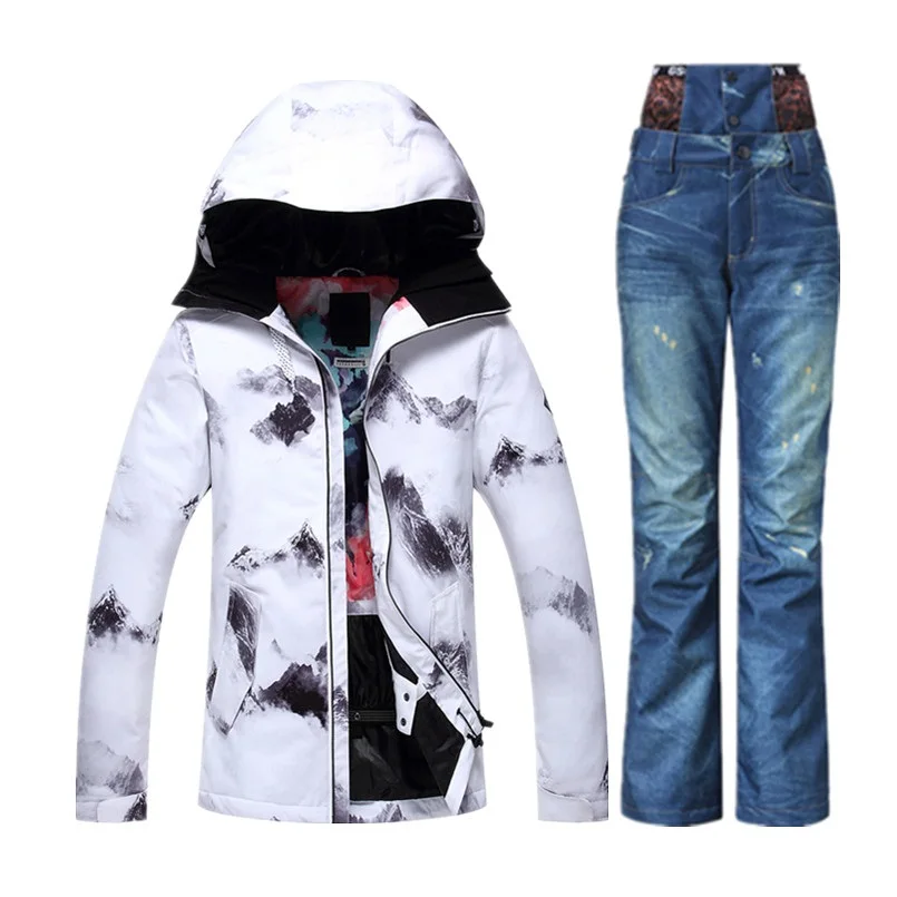 2018 GS Bianco Tuta Da Sci Femminile Wintersport Snowboard Giacca di Jeans  Pantaloni Da Neve per Le Donne Abbigliamento Da Sci Abbigliamento Da Sci  Caldo Impermeabile|ski suit female|ski clothingski clothing brands -