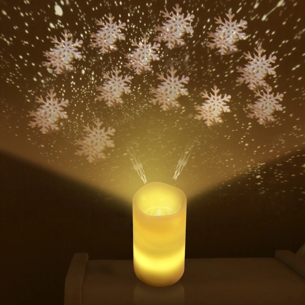 Romantic Creative USB Night Light Christmas Snowflake Snowman Led Battery Candle Rotating Projector Lamp